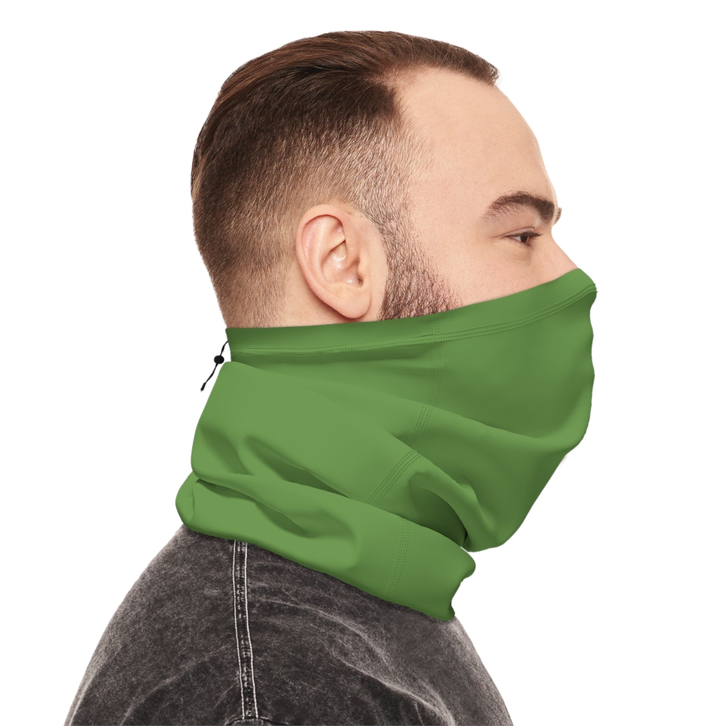 Winter Neck Gaiter With Drawstring - Olive Green