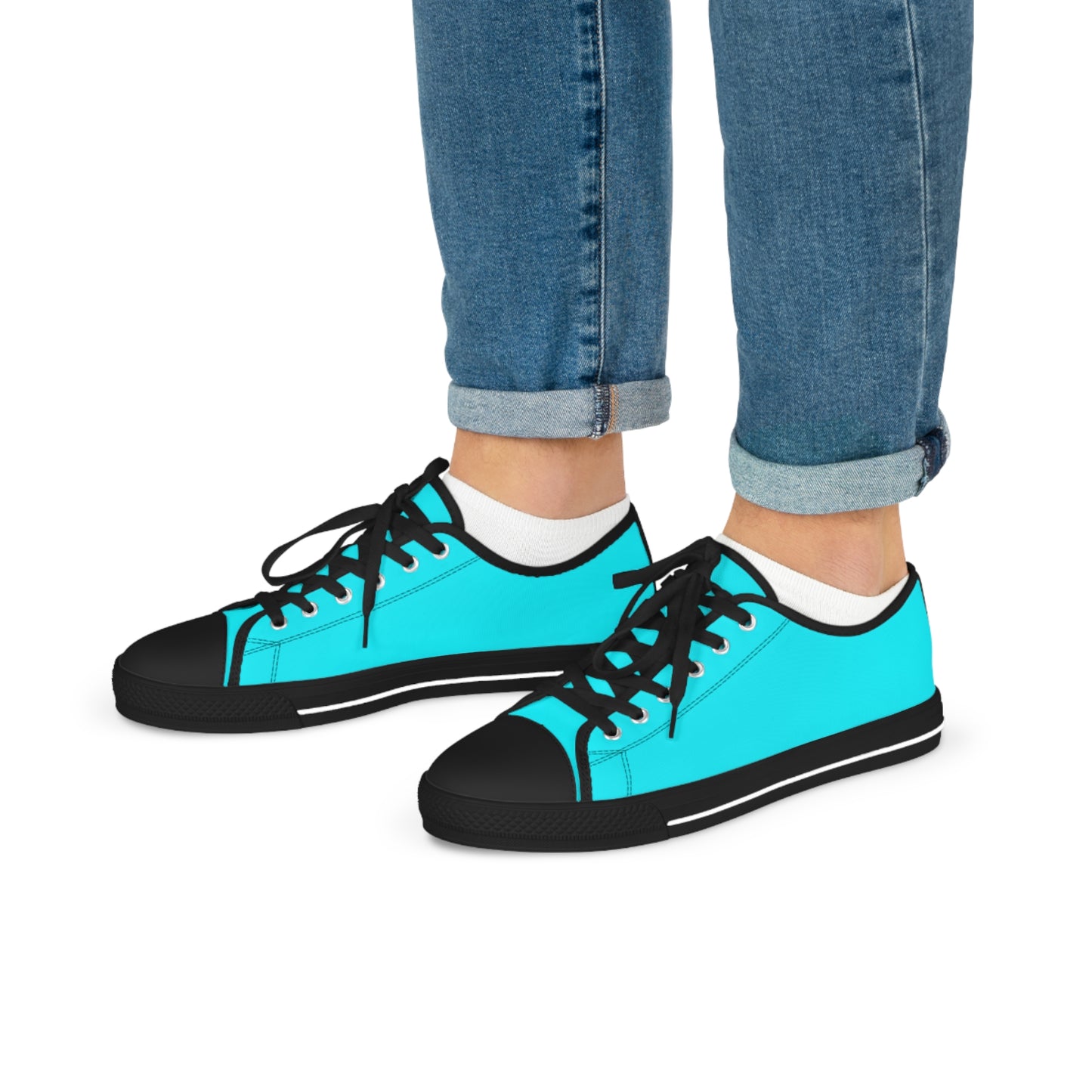 Men's Canvas Low Top Solid Color Sneakers - Cool Pool Aqua Blue US 14 Black sole