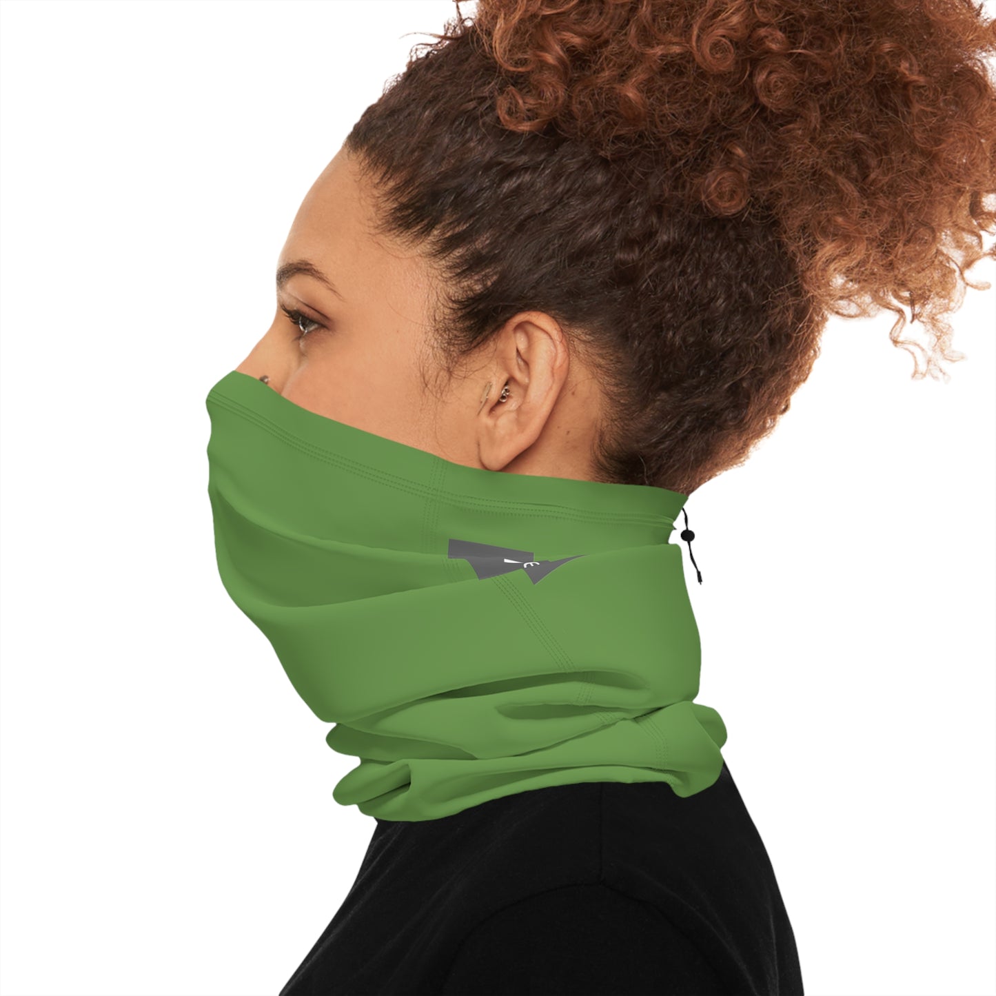 Winter Neck Gaiter With Drawstring - Olive Green