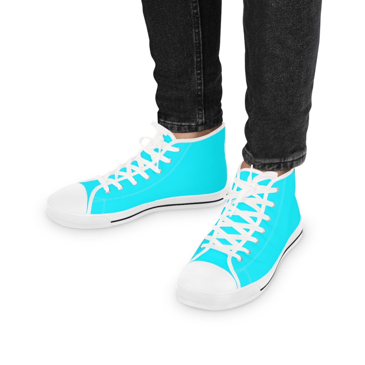 Men's Canvas High Top Solid Color Sneakers - Cool Pool Aqua Blue US 14 White sole
