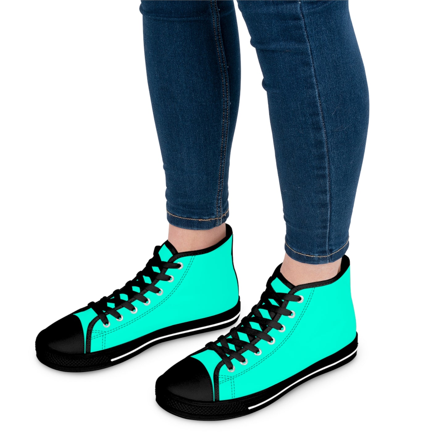 Women's Canvas High Top Solid Color Sneakers - Cool Pool Aqua Green US 12 White sole