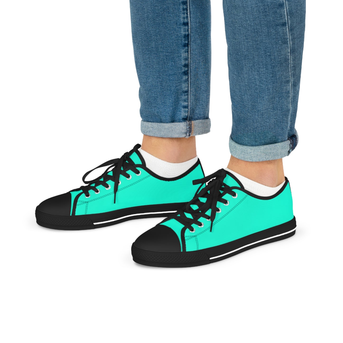 Men's Canvas Low Top Solid Color Sneakers - Cool Pool Aqua Green US 14 Black sole