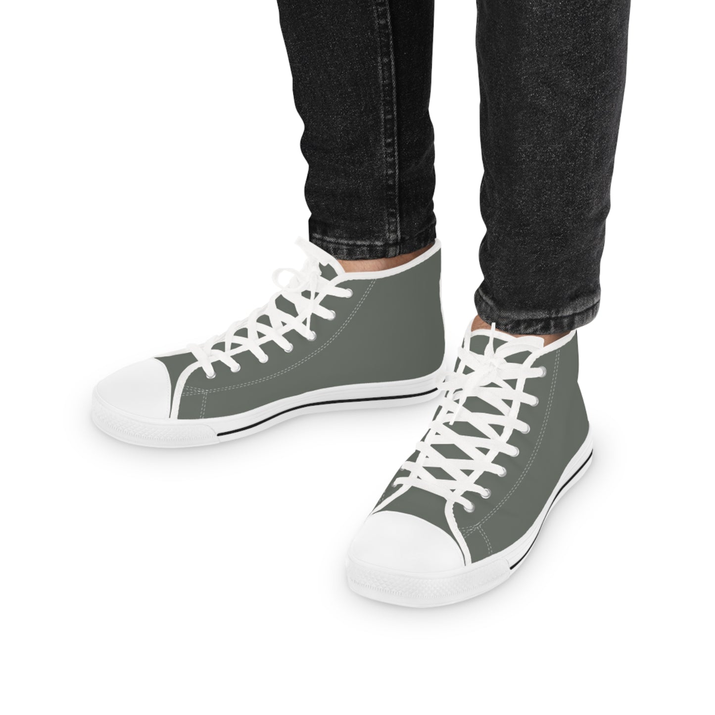 Men's Canvas High Top Solid Color Sneakers - Drab Olive Gray US 14 White sole
