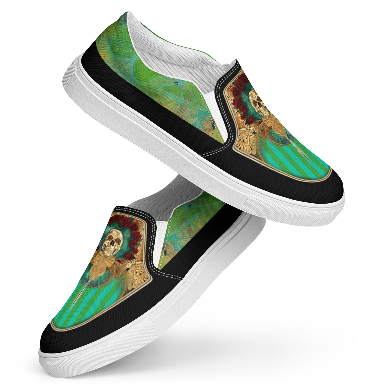 klasneakers Men’s slip-on canvas shoes - Green Skull