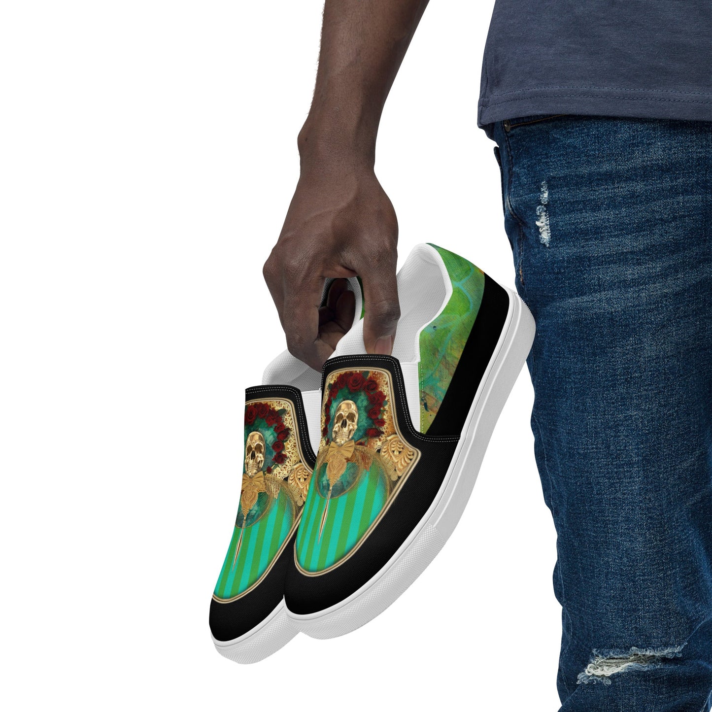 klasneakers Men’s slip-on canvas shoes - Green Skull