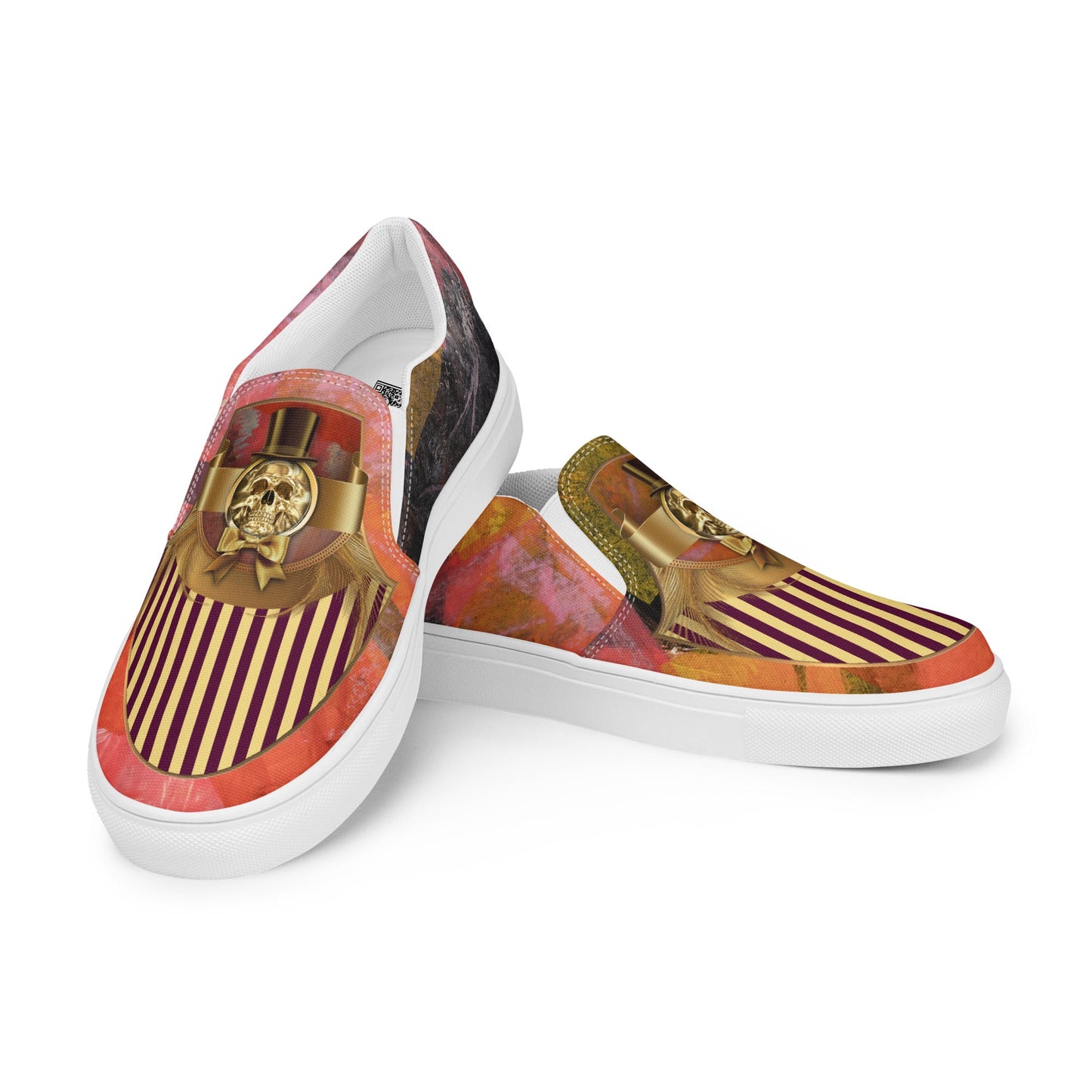klasneakers Men’s slip-on canvas shoes - Gold Skull on Abstract