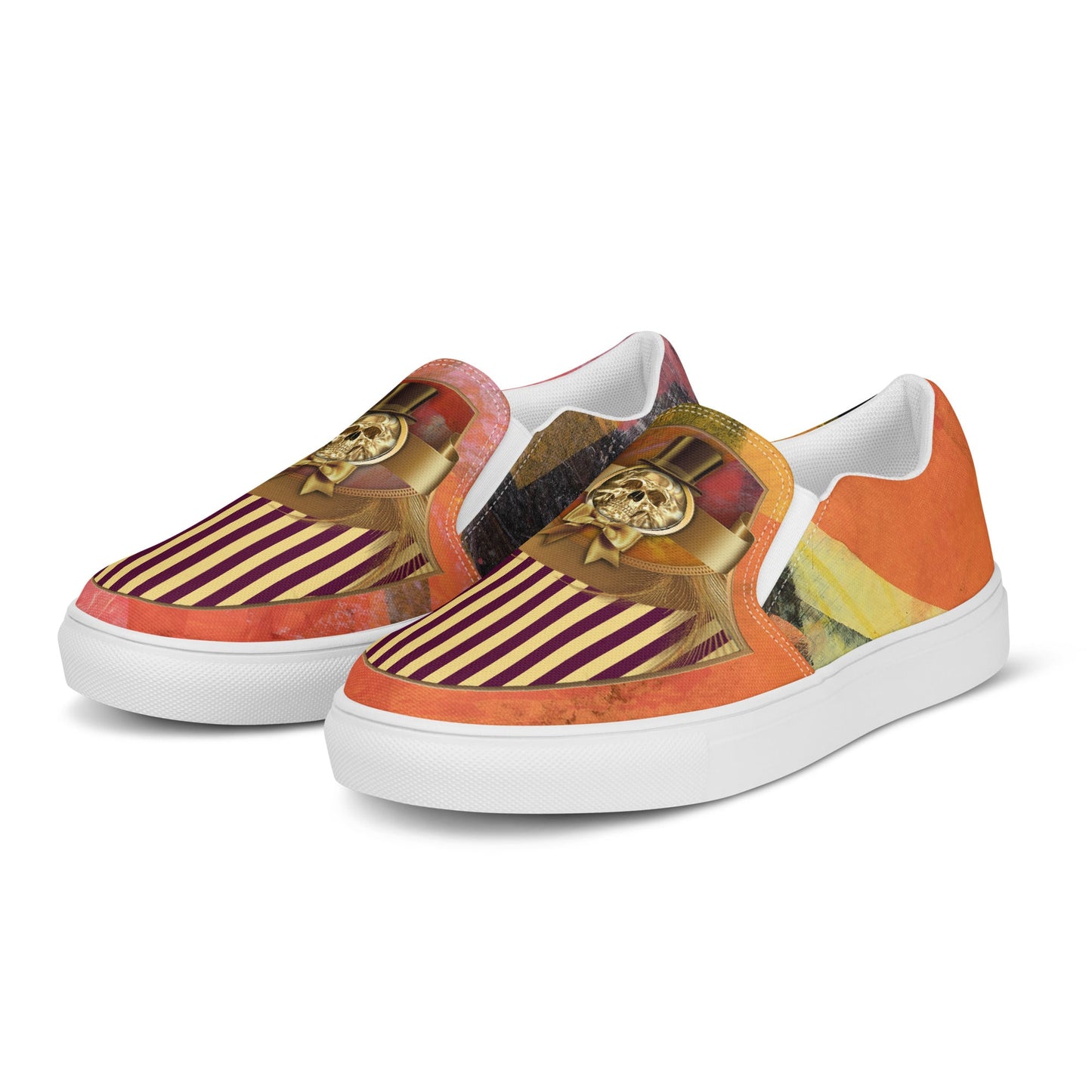 klasneakers Men’s slip-on canvas shoes - Gold Skull on Abstract