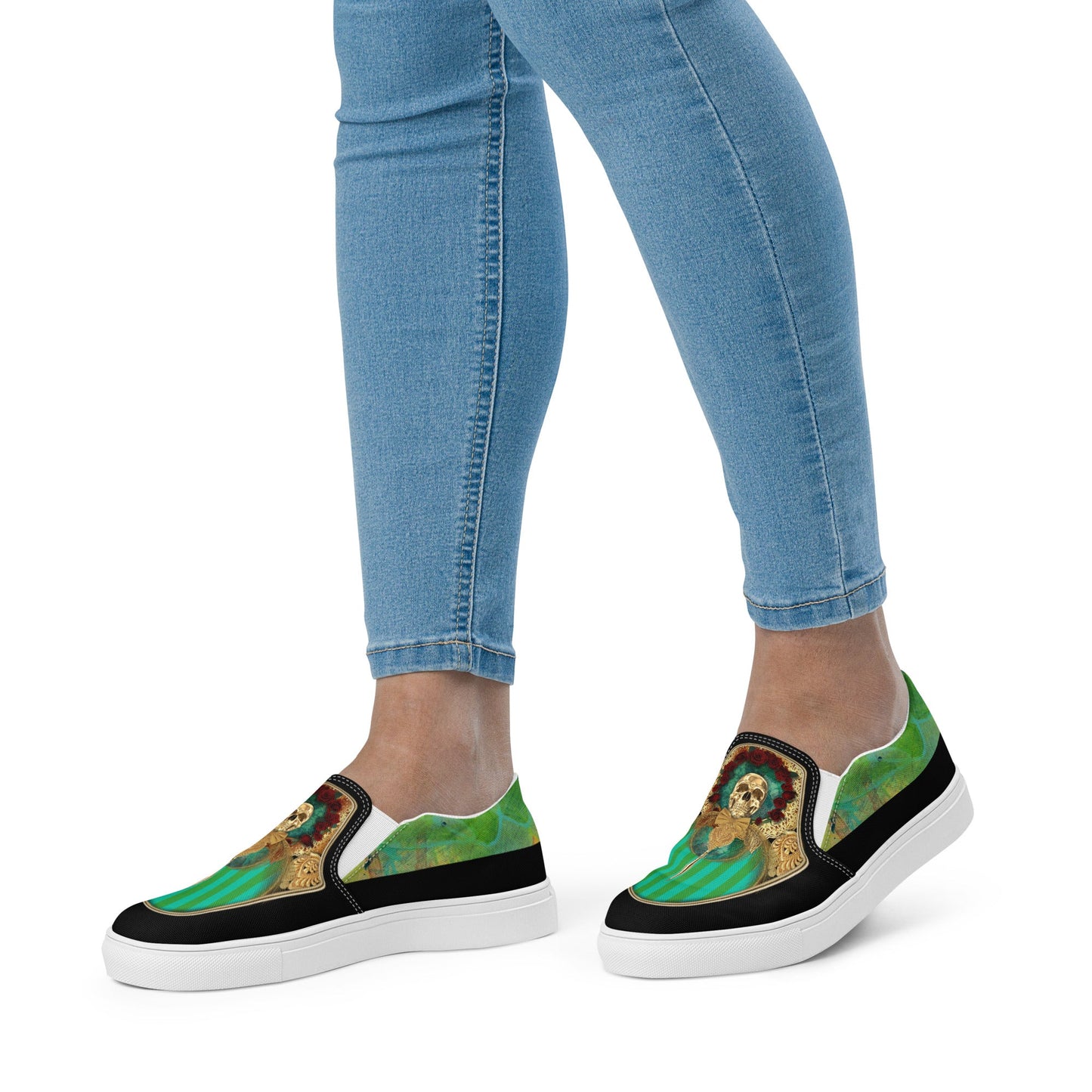 klasneakers Women’s slip-on canvas shoes - Green Skull